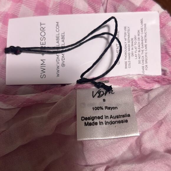 Revolve x VDM The Label Jemma Crop Tie Front Cover Up Pink Gingham Sz S - Picture 4 of 6